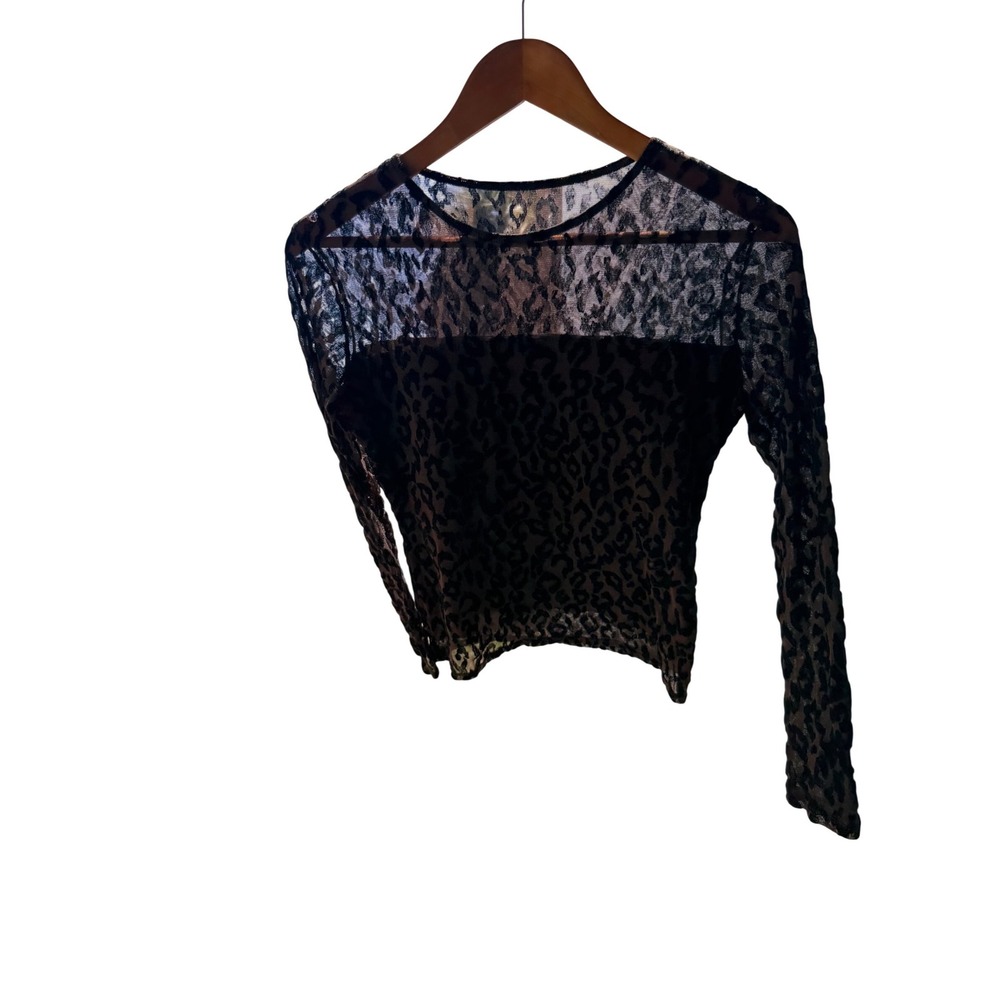 C. Wheels Vintage Leopard Print Mesh Long Sleeve Top Brown Black Medium USA - Picture 4 of 8